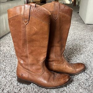Frye Melissa Pull On Leather Tall Boots in Cognac size 7B